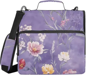 Flower Lavender Light Purple 1.5-Inch 3-Rings Binder with Zipper with Handle Multiple Pockets Portable Home Travel Safe Storage Bag for School/Office