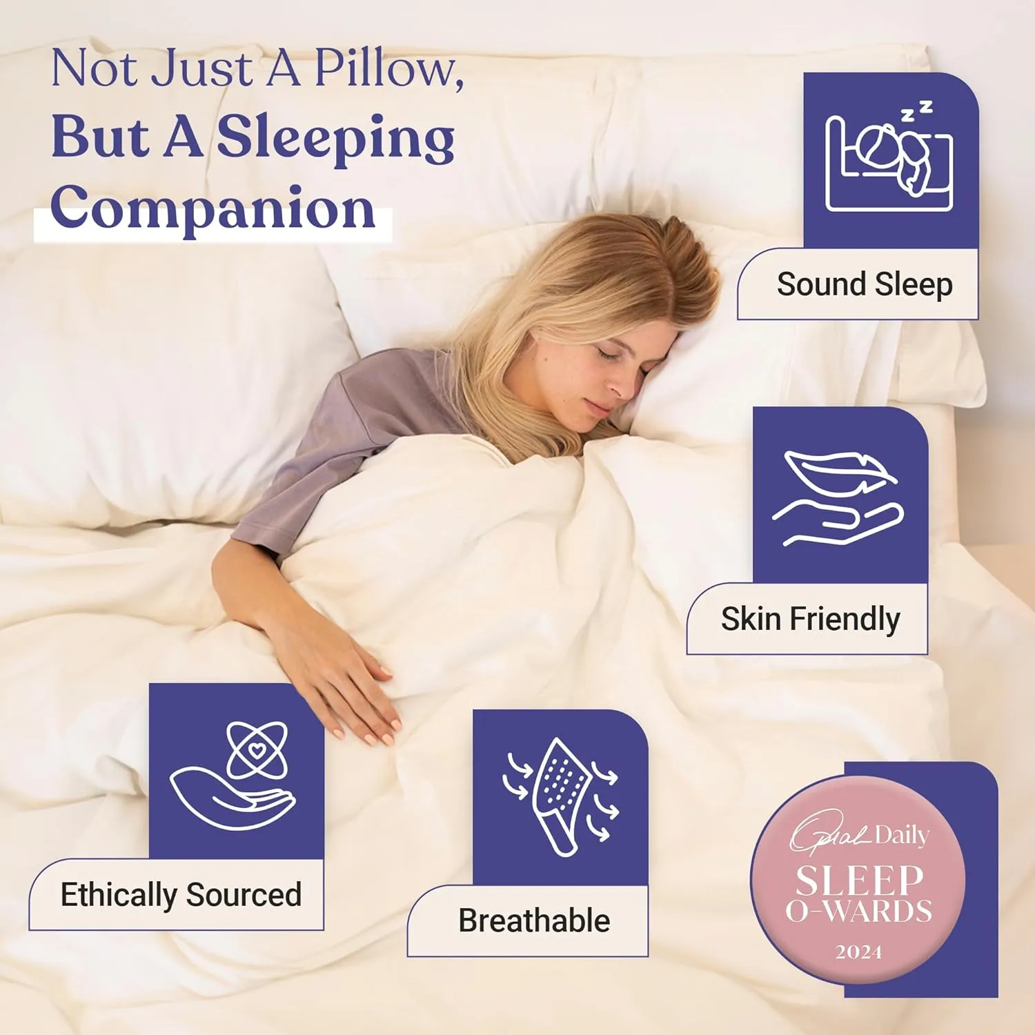 FluffCo Zen Fluff Pillows - Down Alternative Queen Size Pillow - Standard/Queen Bed Pillow for Sleeping Made in USA - Luxury Hotel Pillow - 100% Cotton 300 Thread Count (Soft Queen Size 1 Pack)