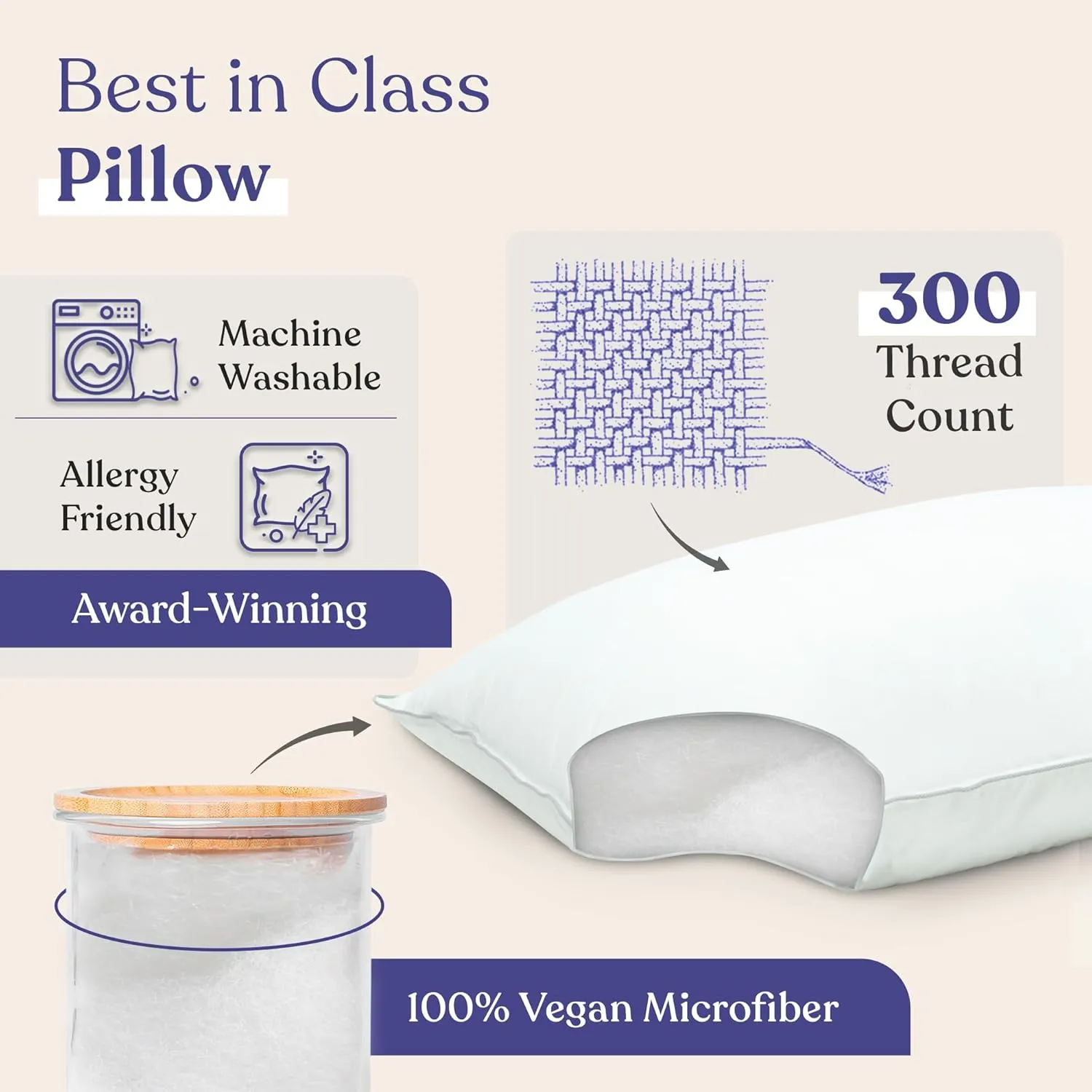 FluffCo Zen Fluff Pillows - Down Alternative Queen Size Pillow - Standard/Queen Bed Pillow for Sleeping Made in USA - Luxury Hotel Pillow - 100% Cotton 300 Thread Count (Soft Queen Size 1 Pack)