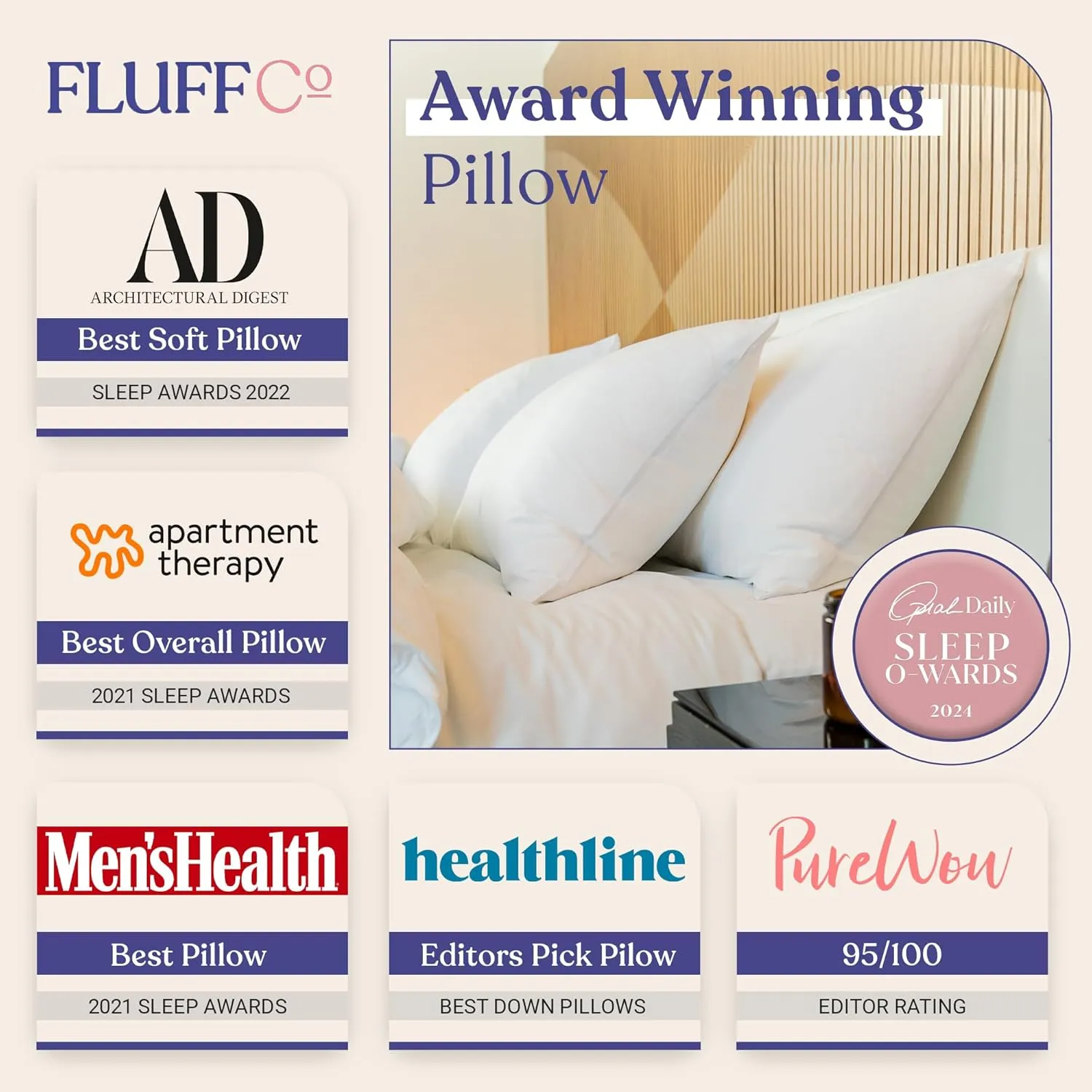 FluffCo Zen Fluff Pillows - Down Alternative Queen Size Pillow - Standard/Queen Bed Pillow for Sleeping Made in USA - Luxury Hotel Pillow - 100% Cotton 300 Thread Count (Soft Queen Size 1 Pack)