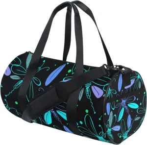 Flying Dragonflies with wings in blue Turquoise Purple Color Duffel Bag, Foldable Canvas Travel Tote for Gym Sports with Inner Pockets, Durable Lightweight Fitness Bag for Overnight Workout