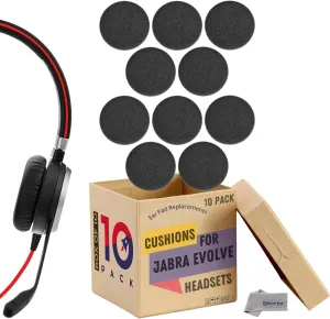 Foam Earpad Cushion for Jabra Headset Evolve 20, 30, 40, 65 – 10-Pack Replacement Kit Ear Cushions by Global Teck