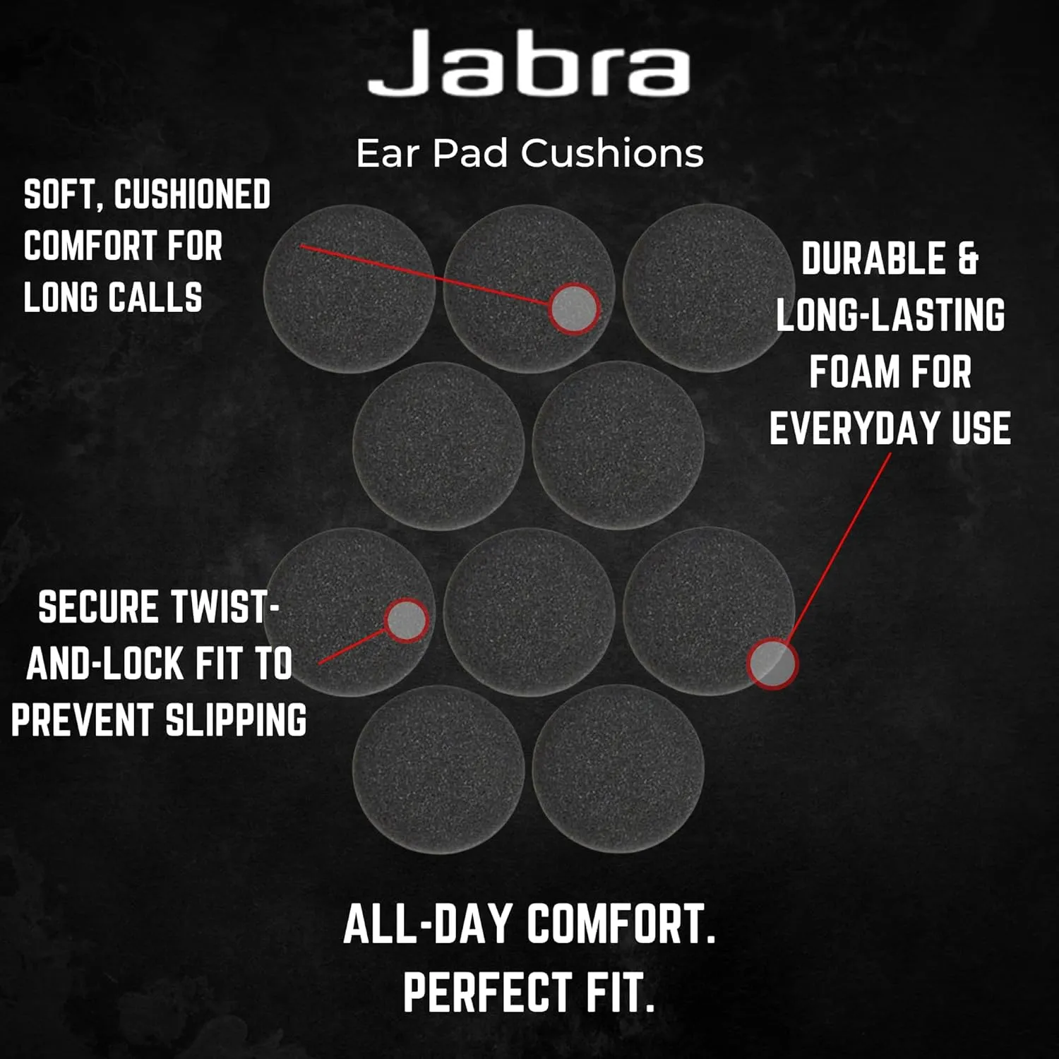 Foam Earpad Cushion for Jabra Headset Evolve 20, 30, 40, 65 – 10-Pack Replacement Kit Ear Cushions by Global Teck
