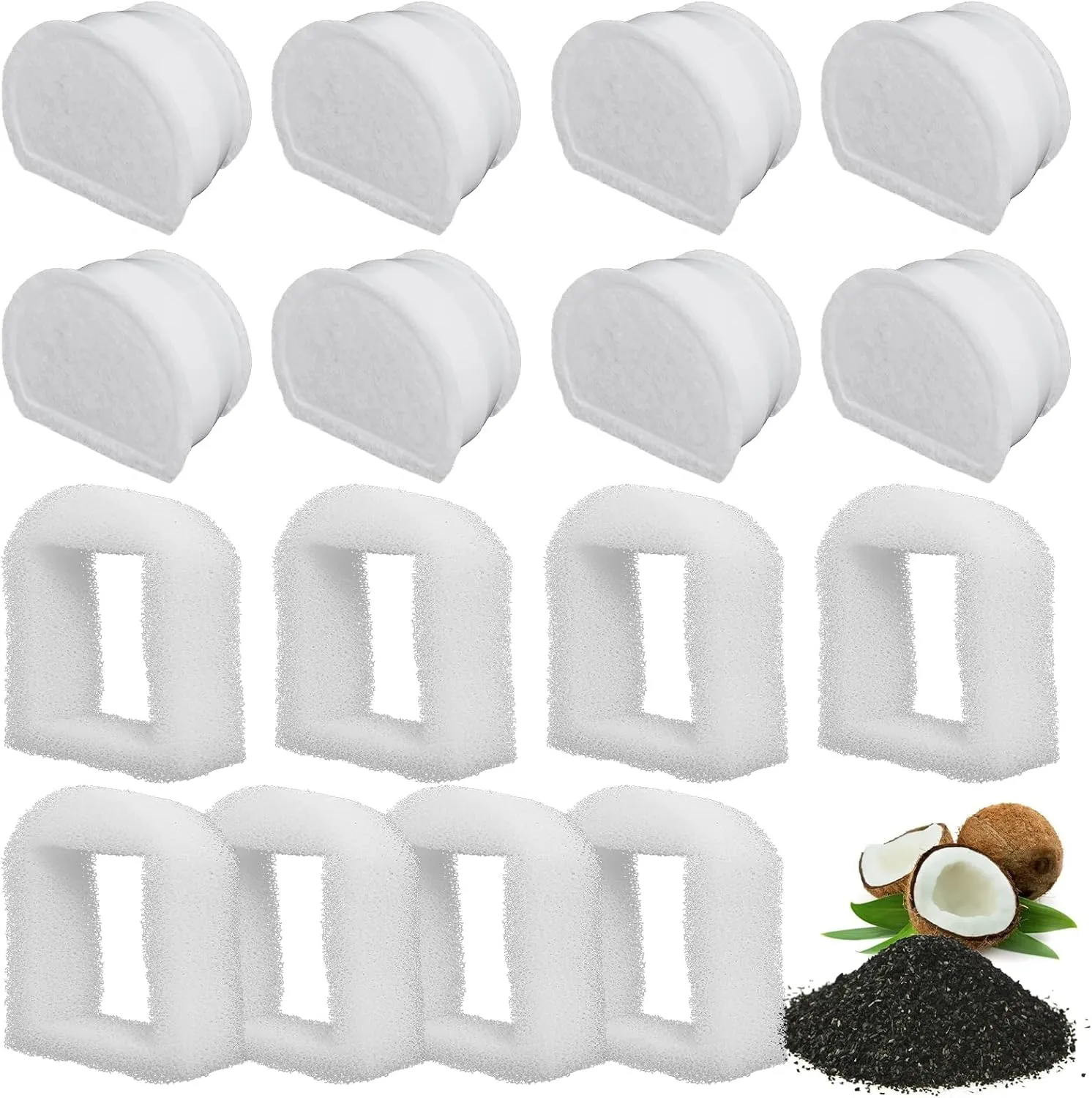 Foam Pre-Filter and Carbon Filter for Petsafe Compatible with Drinkwell Fountain Stainless Steel 360 Avalon, Pagoda Seascape and Sedona Water Bowl, Dog and Cat Pet Water Fountain Prefilters(16 Packs)