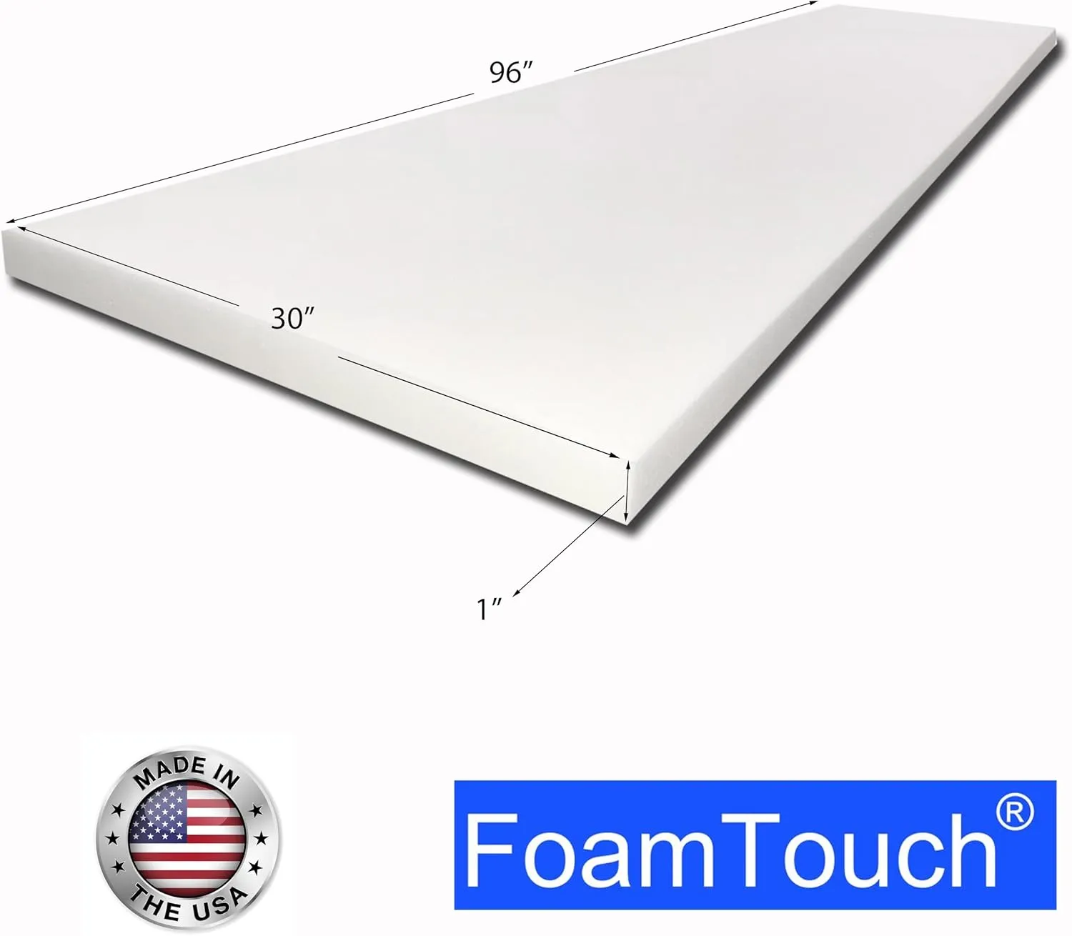 FoamTouch 1x30x96 Upholstery Foam, 1 Count (Pack of 1), White