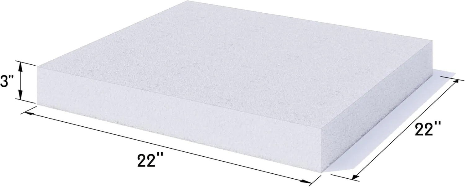 Foamy Foam 2Pack High Density 3 inch Thick, 22 inch Wide, 22 inch Long Upholstery Foam, Cushion Replacement