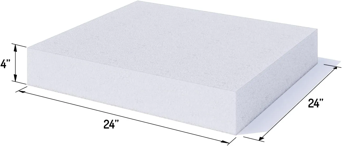 Foamy Foam High Density 4 inch Thick, 24 inch Wide, 24 inch Long Upholstery Foam, Cushion Replacement