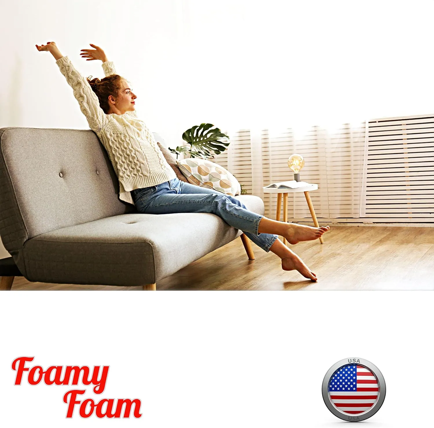 Foamy Foam High Density 6 inch Thick, 24 inch Wide, 24 inch Long Upholstery Foam, Cushion Replacement