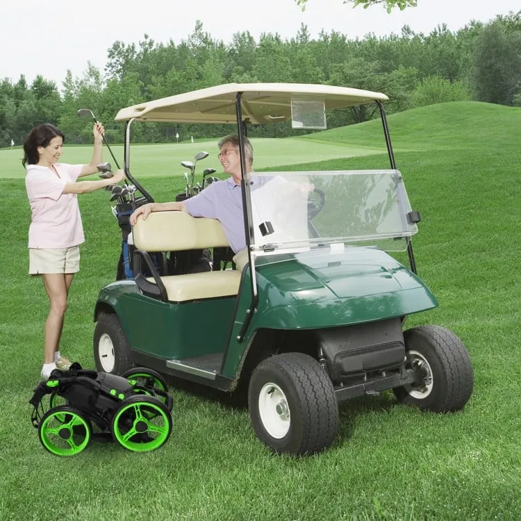 Foldable 4-Wheel Golf Push Cart with Shock Absorption and Durable Design