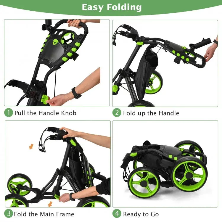 Foldable 4-Wheel Golf Push Cart with Shock Absorption and Durable Design