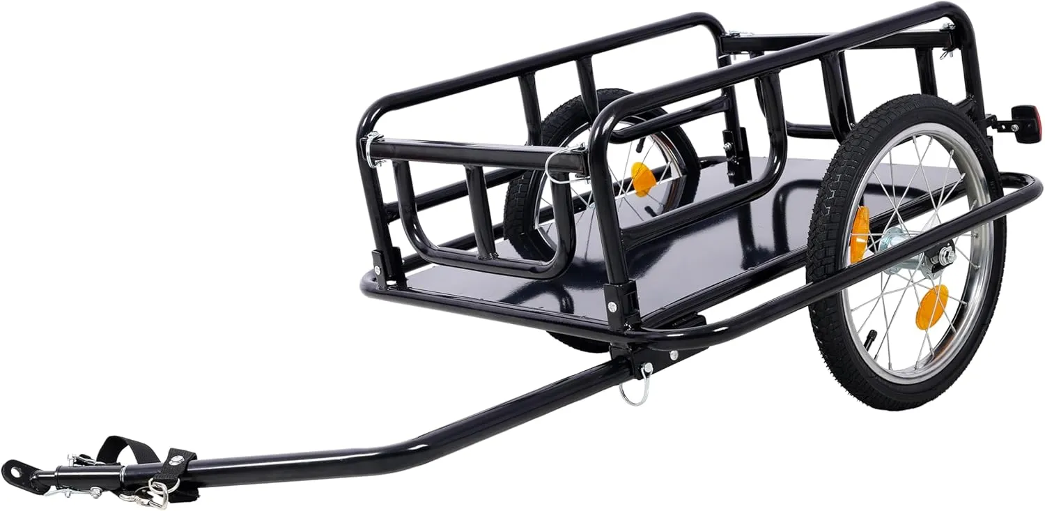 Foldable Bike Cargo Trailer with Universal Hitch, 110 lbs Capacity Bicycle Wagon Trailer with 16" Wheels & Reflectors, Heavy-Duty Storage Cart for Shopping, Camping & Moving