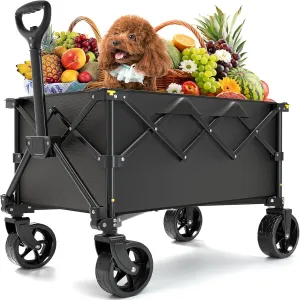 Foldable Collapsible Wagon Cart with 150L Large Capacity, Utility Beach Wagons Carts Heavy Duty, Portable Folding Wagon with All-Terrain Wheels for Grocery Gardening Sports Shopping Fishing (Black)