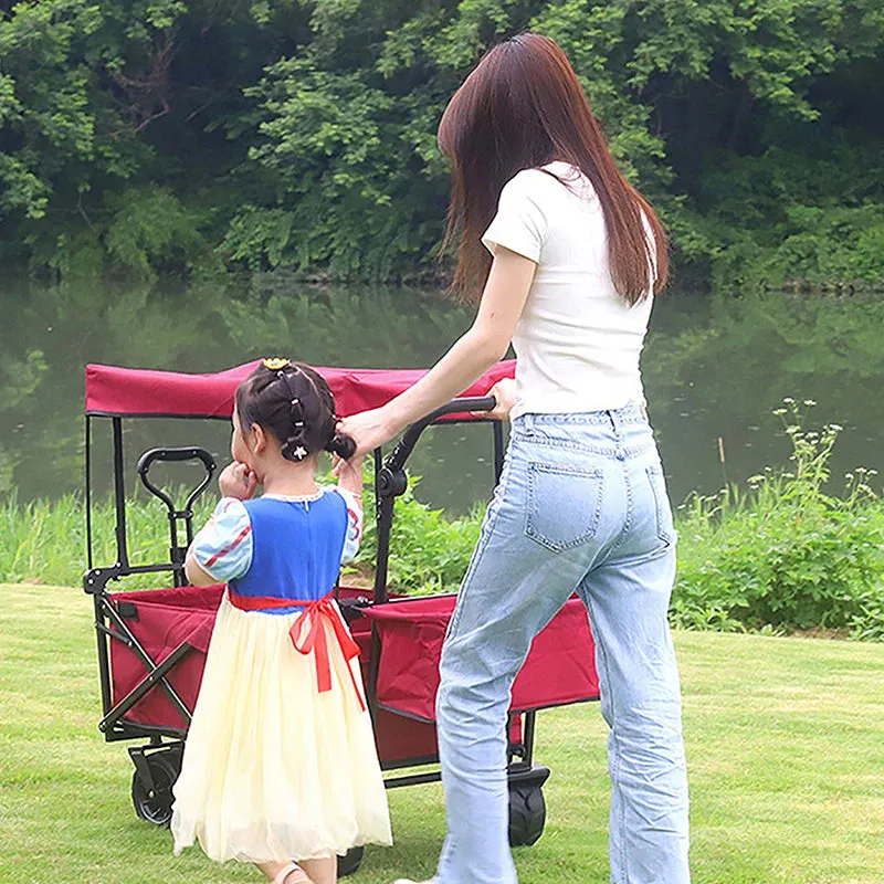 Foldable Folding Cart Push Handle Wagon Cart Equipment Black Lightweight Extendable Cart Trolley Handle Accessories For Camping