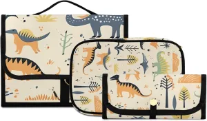 Foldable Hanging Travel Toiletry Organizer Set 3-Piece with Cosmetic Bag & Brush Holder - Cute Dinosaur (4)