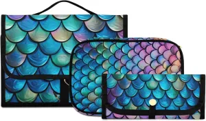 Foldable Hanging Travel Toiletry Organizer Set 3-Piece with Cosmetic Bag & Brush Holder - Fantasy Dragon Scales