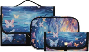 Foldable Hanging Travel Toiletry Organizer Set 3-Piece with Cosmetic Bag & Brush Holder - Fantasy Starry Sky Butterfly (2)