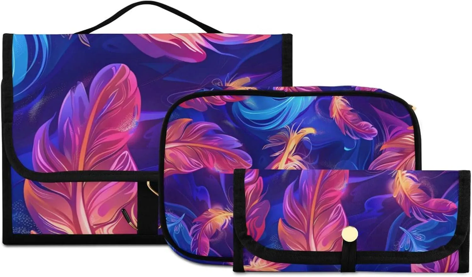 Foldable Hanging Travel Toiletry Organizer Set 3-Piece with Cosmetic Bag & Brush Holder - Feather (5)
