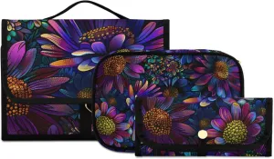 Foldable Hanging Travel Toiletry Organizer Set 3-Piece with Cosmetic Bag & Brush Holder - Flower (18)