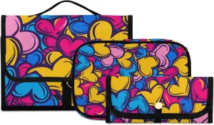 Foldable Hanging Travel Toiletry Organizer Set 3-Piece with Cosmetic Bag & Brush Holder - Heart (16)