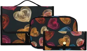 Foldable Hanging Travel Toiletry Organizer Set 3-Piece with Cosmetic Bag & Brush Holder - Heart (2)