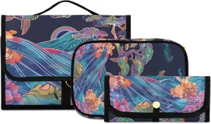 Foldable Hanging Travel Toiletry Organizer Set 3-Piece with Cosmetic Bag & Brush Holder - Sea Turtle (5)