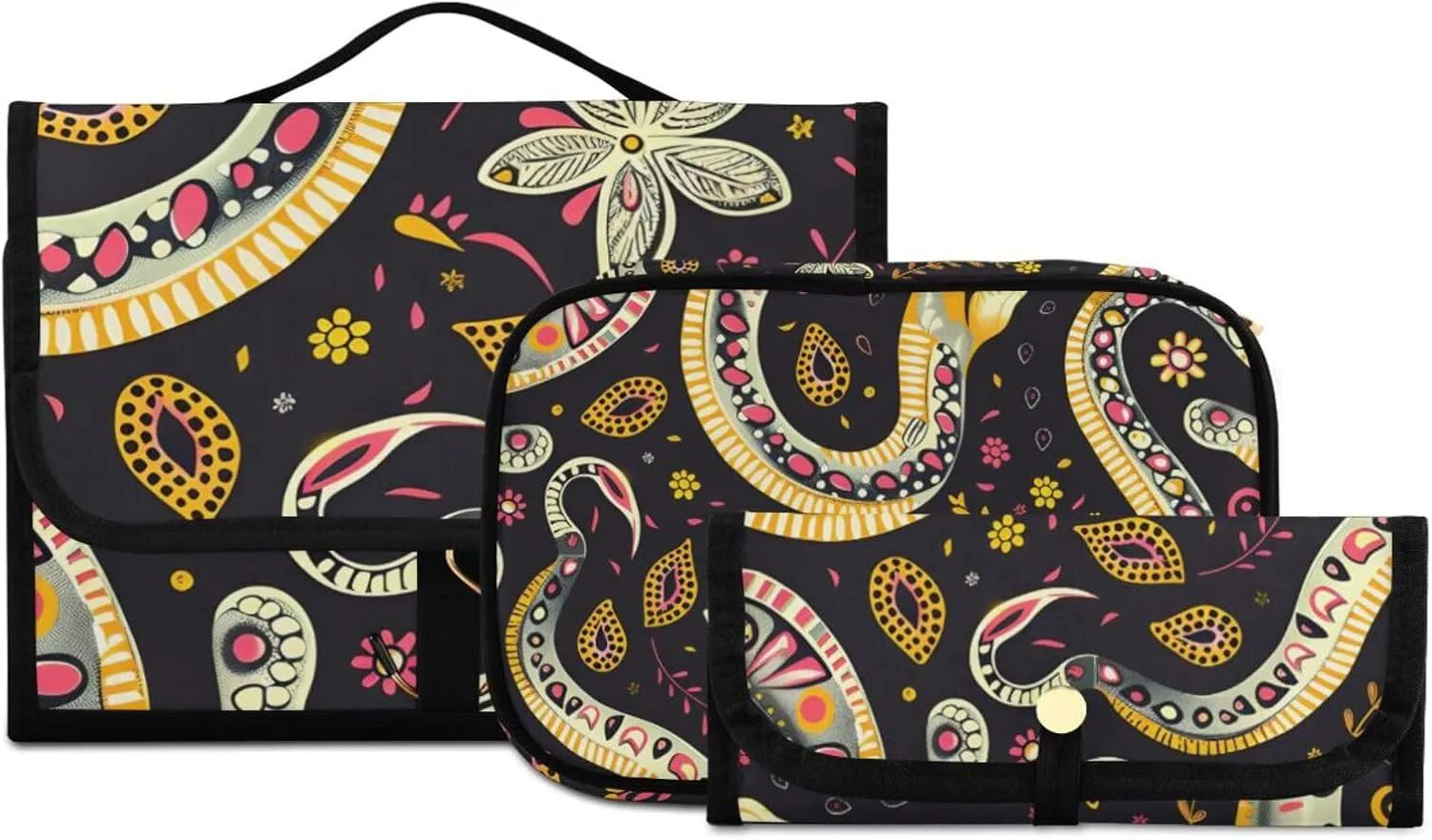 Foldable Hanging Travel Toiletry Organizer Set 3-Piece with Cosmetic Bag & Brush Holder - Snake (1)