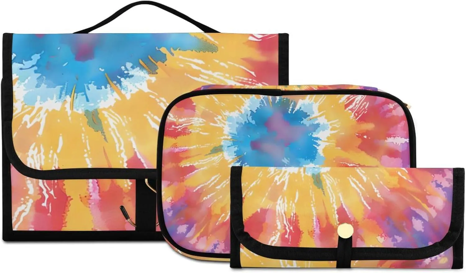 Foldable Hanging Travel Toiletry Organizer Set 3-Piece with Cosmetic Bag & Brush Holder - Tie Dye (10)