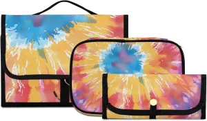 Foldable Hanging Travel Toiletry Organizer Set 3-Piece with Cosmetic Bag & Brush Holder - Tie Dye (10)