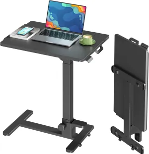 Foldable Mobile Standing Desk, 27 Inch Small Rolling Laptop Cart Height Adjustment, 90° Tiltable Sofaside Table, No Assembly Needed Portable Computer Workstation, Black