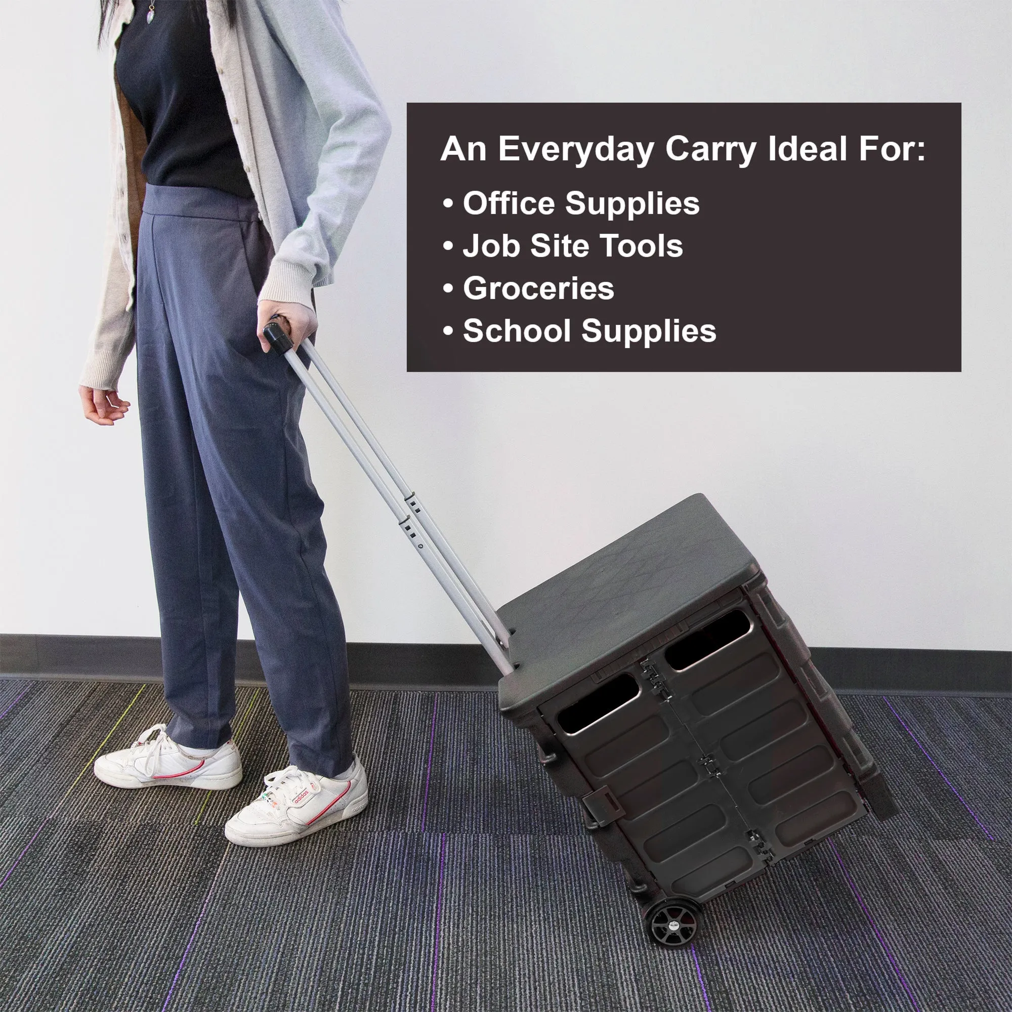 Foldable Rolling Cart w/ Lid Cover Black 16" X 18" X 15"