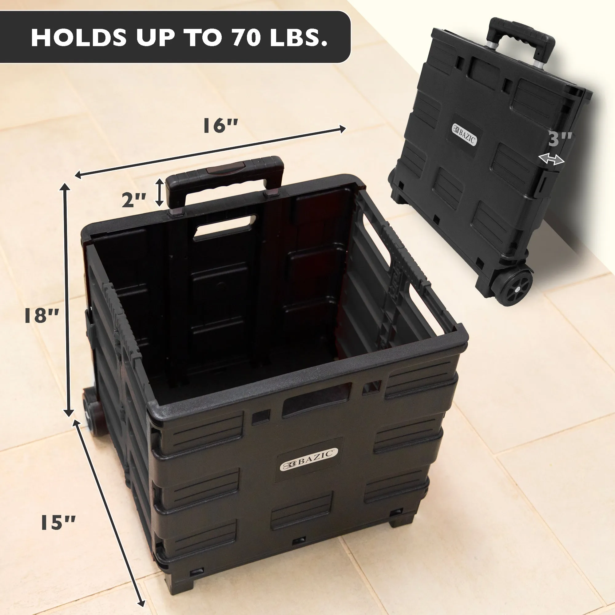 Foldable Rolling Cart w/ Lid Cover Black 16" X 18" X 15"