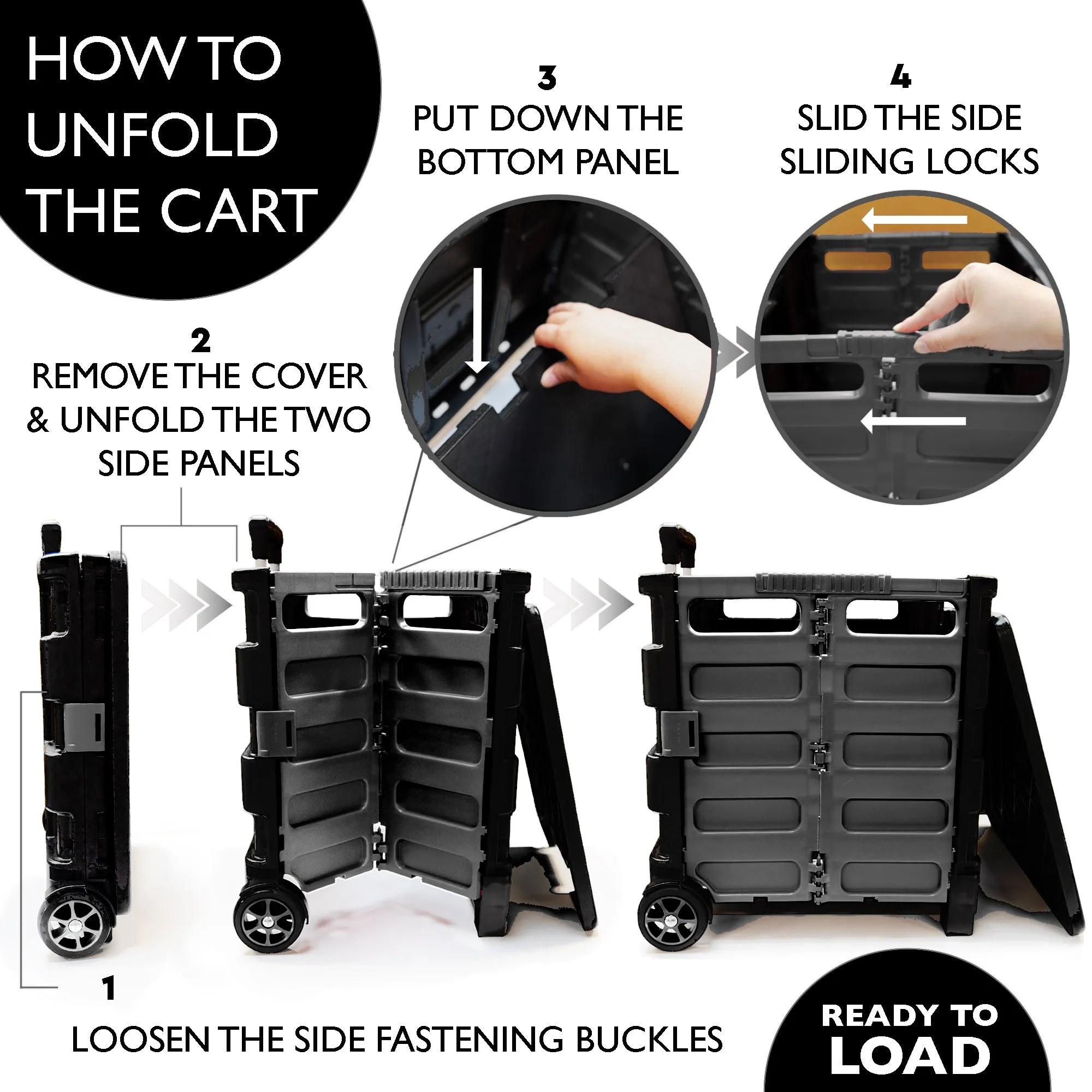 Foldable Rolling Cart w/ Lid Cover Black 16" X 18" X 15"