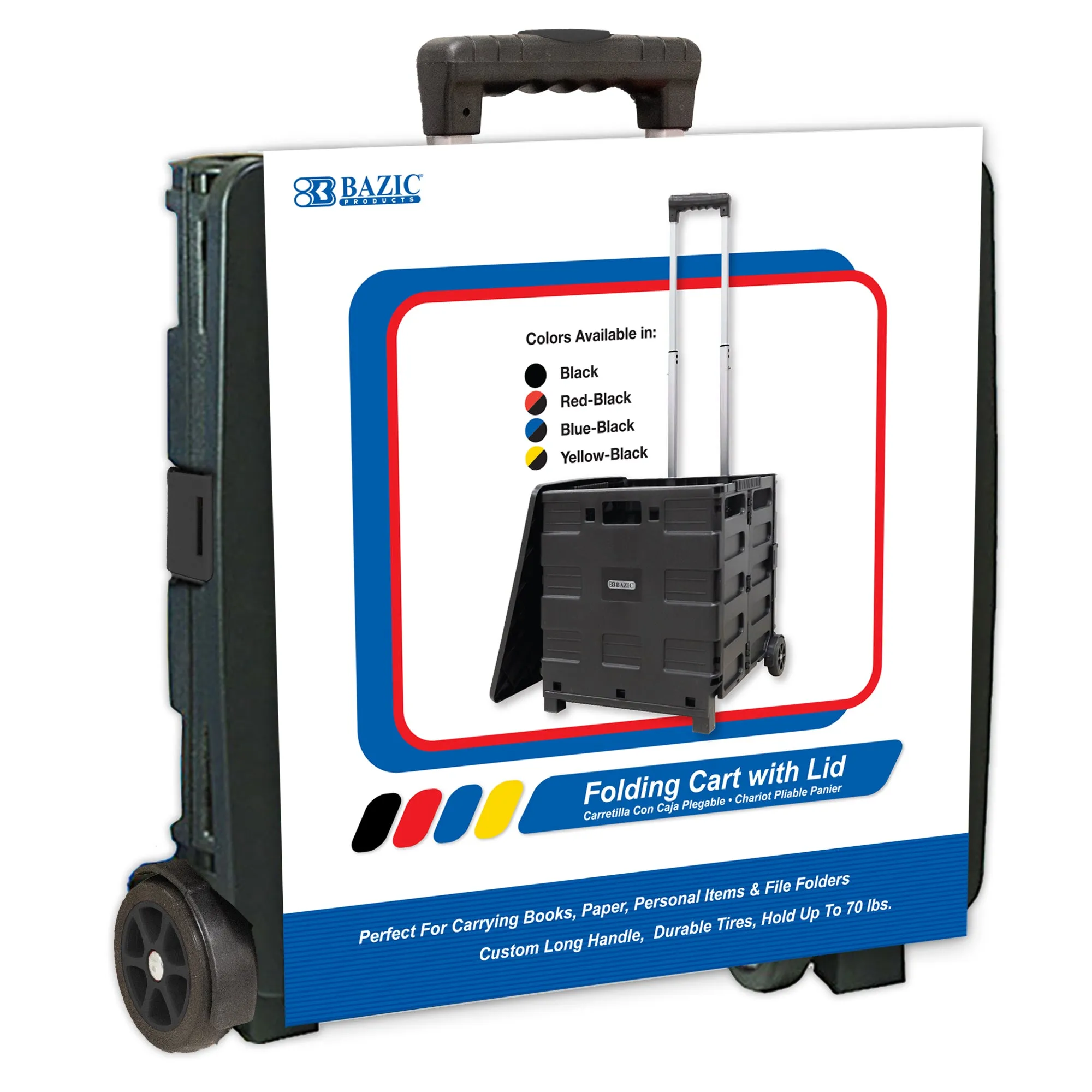 Foldable Rolling Cart w/ Lid Cover Black 16" X 18" X 15"