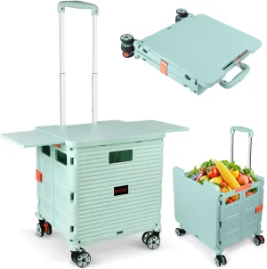 Foldable Utility Cart Collapsible Portable Crate Rolling Carts with Wheels Tote Basket with Magnetic Lid Telescopic Cover Wear-Resistant 360°Rotate Wheel Noiseless for Shopping Storage Office Use