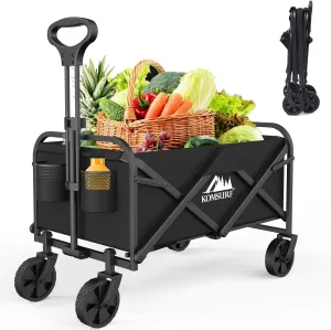 Foldable Utility Wagons Heavy Duty Folding Grocery Cart on Wheels, 200 lbs Capacity with Side Pockets for Garden, Shopping, Sporting and Beach Outdoor Use
