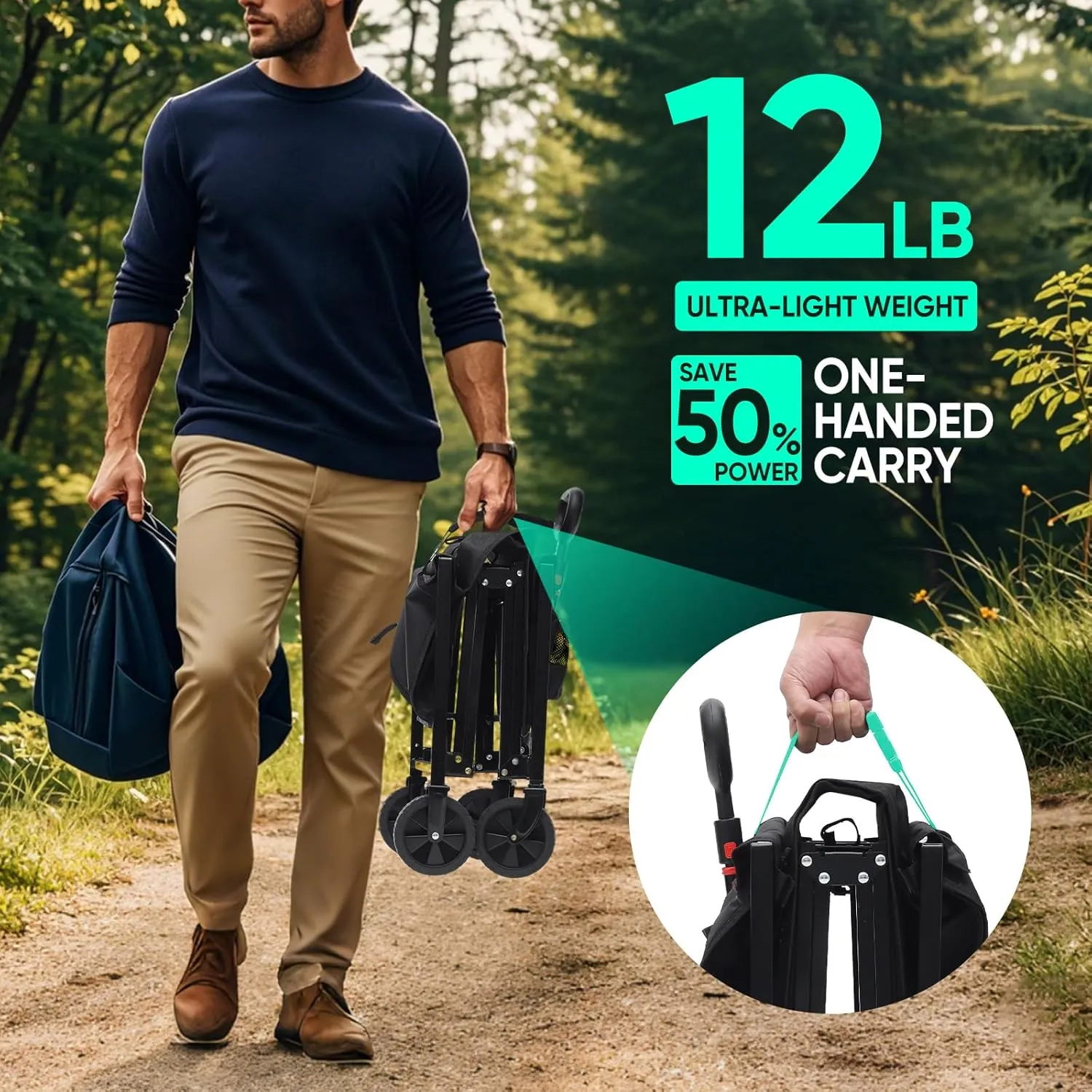Foldable Wagon Cart 160L- 3 in 1 Collapsible Wagon Cart with Wheels, 2 Cup Holders, for Groceries, Camping, Shopping, Garden, Pet Riding-1 Year Warranty