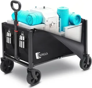 Foldable Wagon Cart 160L- 3 in 1 Collapsible Wagon Cart with Wheels, 2 Cup Holders, for Groceries, Camping, Shopping, Garden, Pet Riding-1 Year Warranty