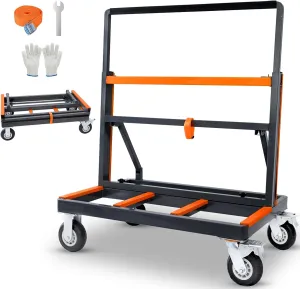 Folding Drywall Cart Heavy Duty, Upgrade 2-in-1Drywall Dolly, with Rubber Swivel Casters, Plywood Dolly for Handling Glass, Plasterboard, and Windows, Load 2200 lbs Capacity