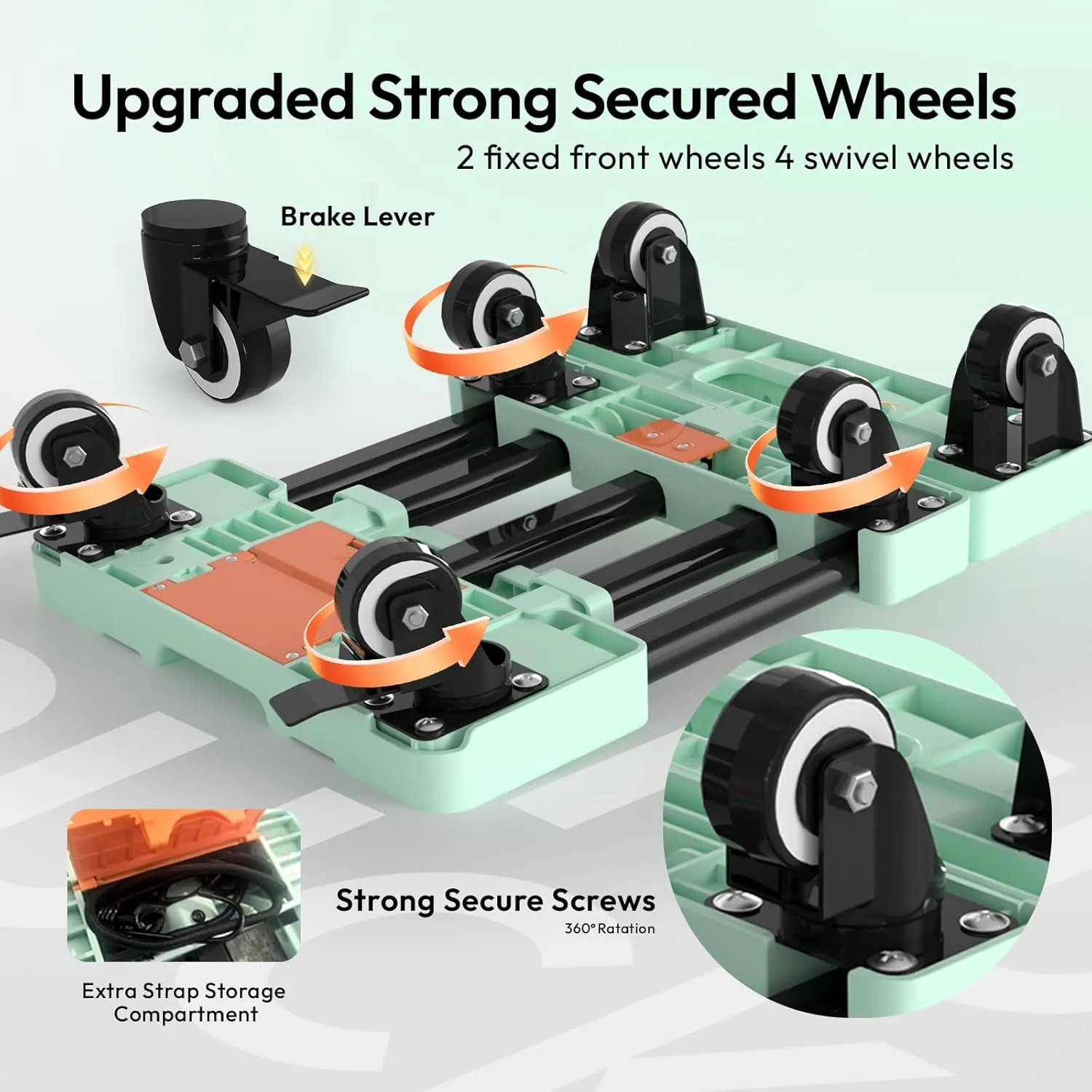 Folding Hand Truck 600lbs Heavy Duty Portable - 6 Wheels Collapsible Design with 2 Elastic Ropes, Lightweight 6.5lbs for Travel, Moving & Storage