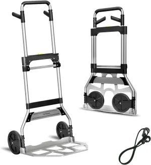 Folding Hand Truck Dolly Cart,340LB Capacity Portable Aluminum Dolly Cart with Telescoping Handle and 7 Inch Rubber Wheels for Moving,Shopping,Travel,Office Use