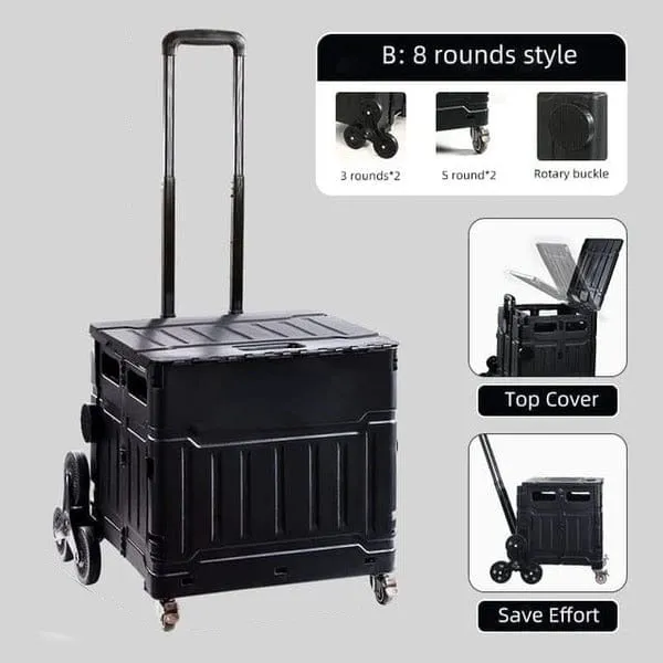 Folding Shopping Cart with Stair Climber Wheels - Collapsible Cart for Office, Camping