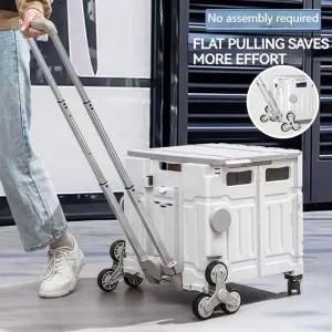 Folding Shopping Cart with Stair Climber Wheels - Collapsible Cart for Office, Camping
