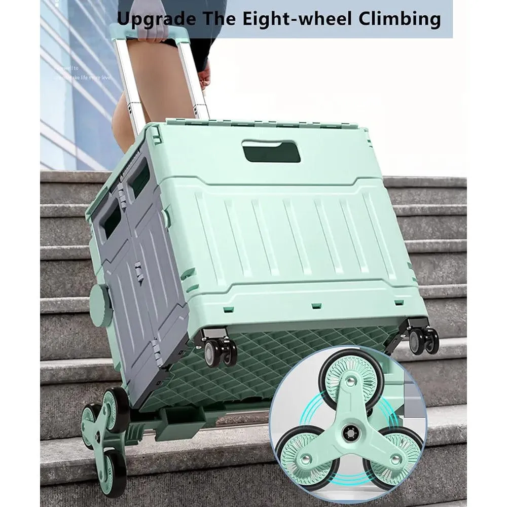 Folding Shopping Cart with Stair Climber Wheels - Collapsible Cart for Office, Camping