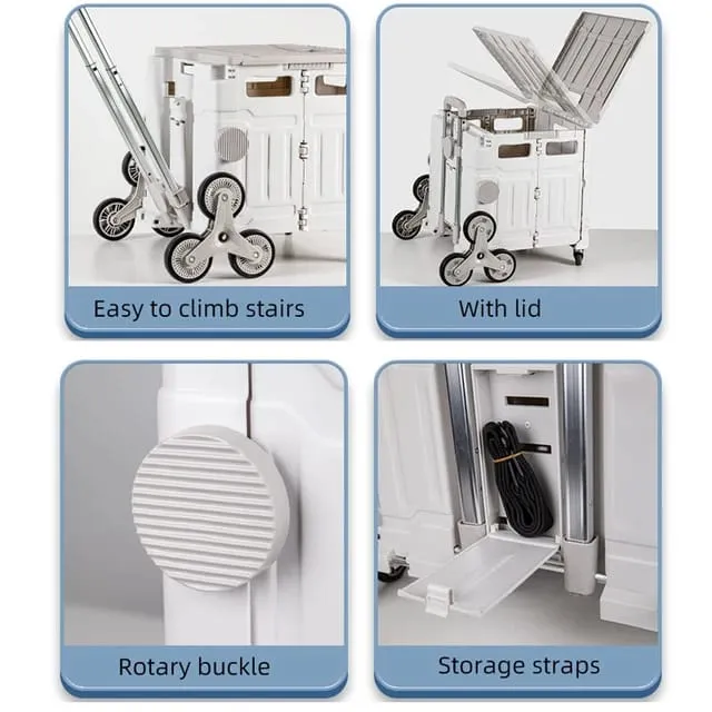 Folding Shopping Cart with Stair Climber Wheels - Collapsible Cart for Office, Camping
