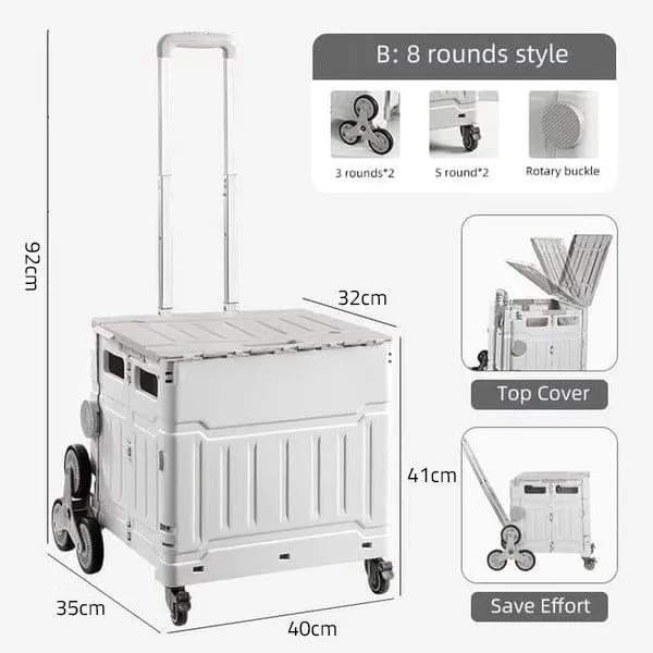 Folding Shopping Cart with Stair Climber Wheels - Collapsible Cart for Office, Camping