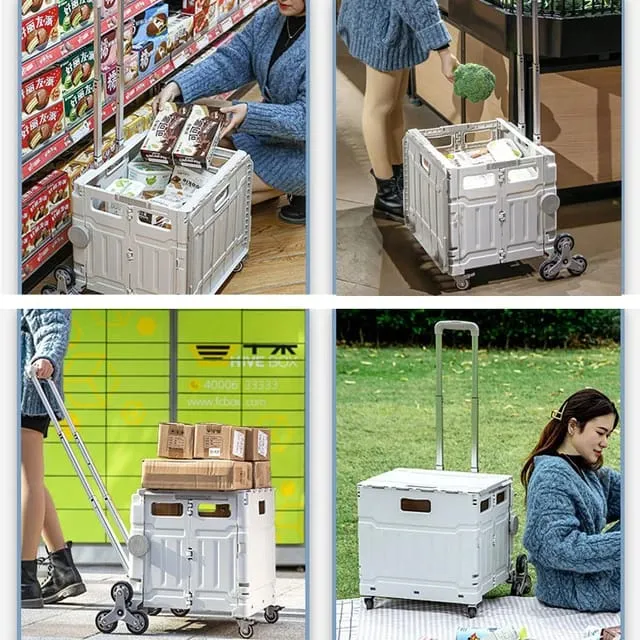 Folding Shopping Cart with Stair Climber Wheels - Collapsible Cart for Office, Camping