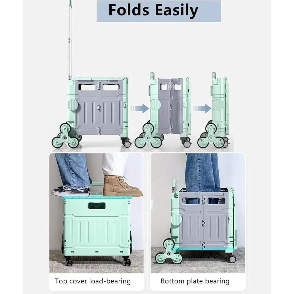 Folding Shopping Cart with Stair Climber Wheels - Collapsible Cart for Office, Camping