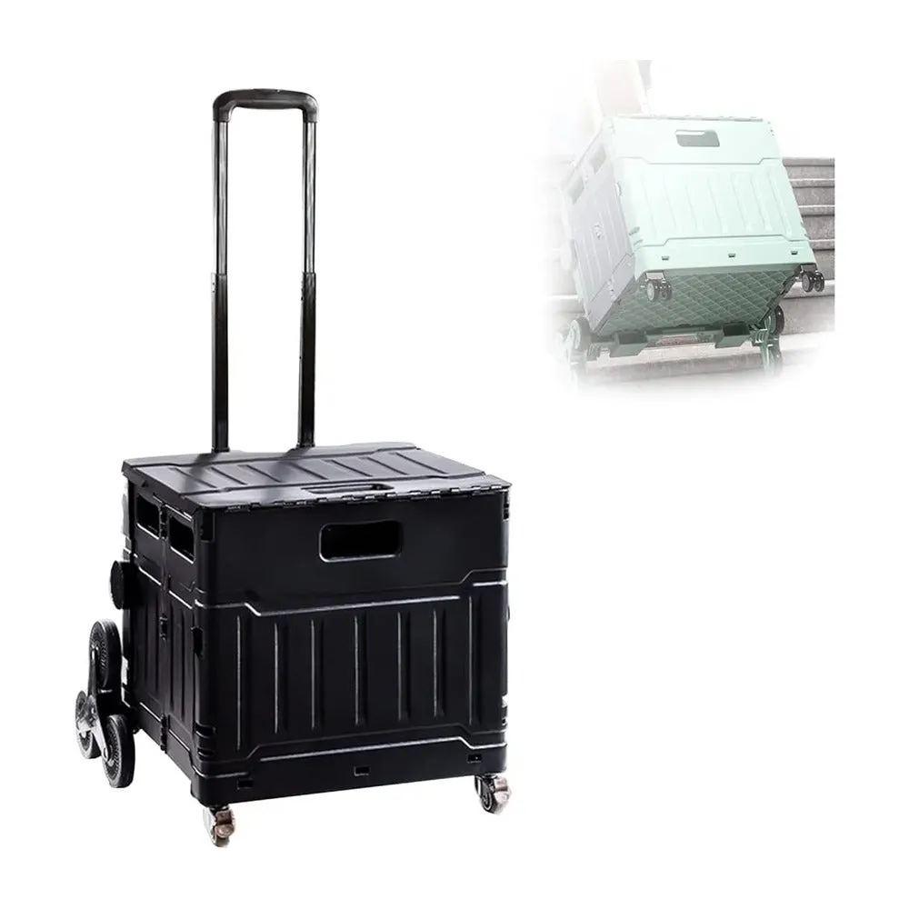 Folding Shopping Cart with Stair Climber Wheels - Collapsible Cart for Office, Camping