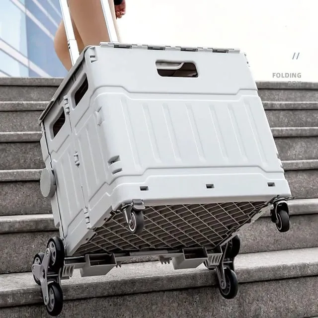 Folding Shopping Cart with Stair Climber Wheels - Collapsible Cart for Office, Camping