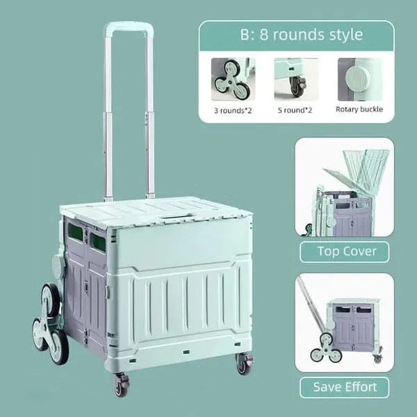 Folding Shopping Cart with Stair Climber Wheels - Collapsible Cart for Office, Camping